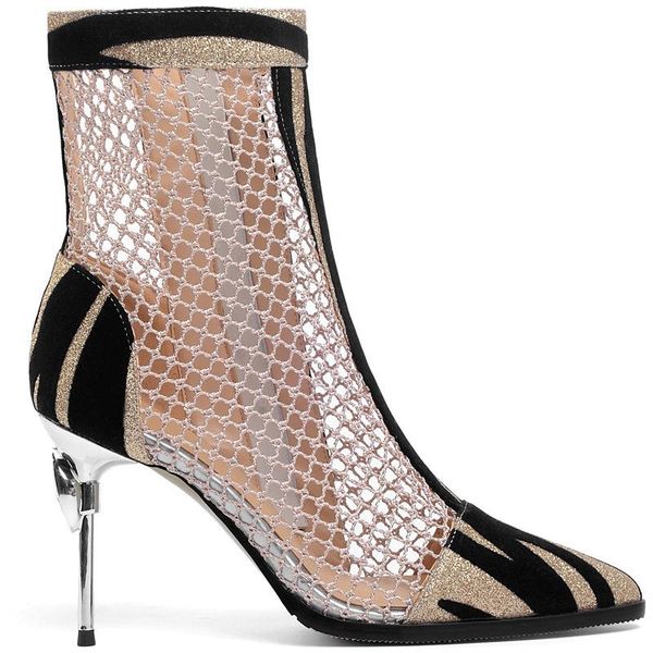 

boots heel sandals 2021 high summer thin women's shoes big size net, Black