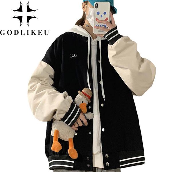 

women's jackets godlikeu letter print baseball jacket spring autumn korean fashion vintage hip hop button coat plus size casaco feminin, Black;brown