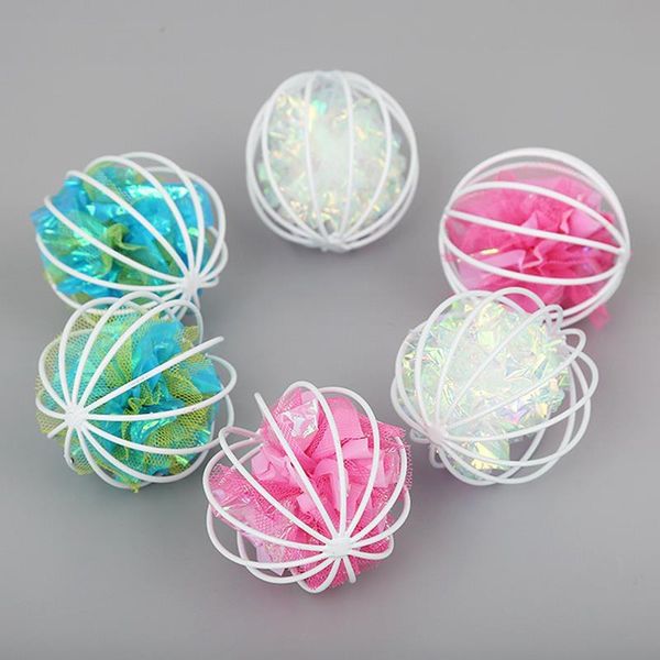 

cat toys 2pcs 6cm ball toy crinkle in cage interactive sound play funny favor pet supplies