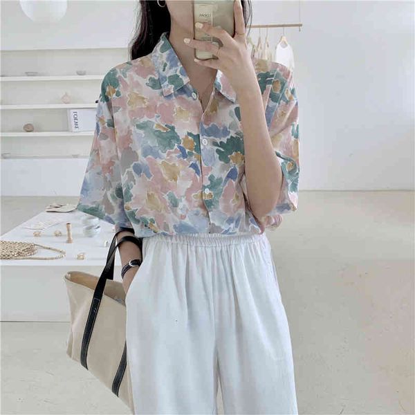 

women's blouses & shirts chic vintage elegance short sleeves brief printed 2021 women retro gentle basic stylish female loose gddy, White