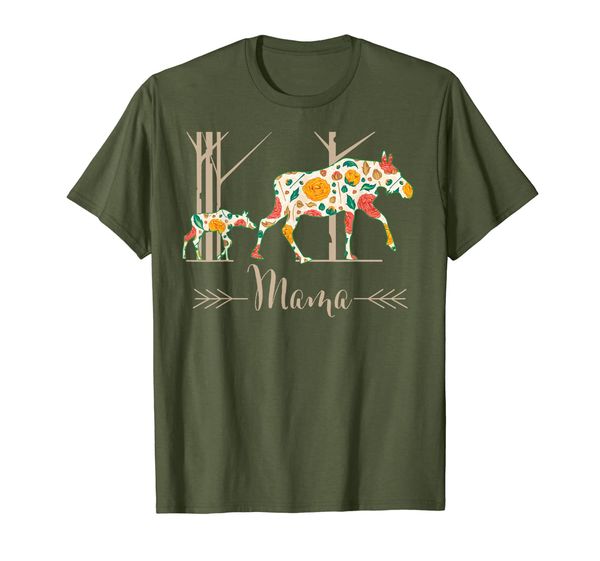 

floral mama moose in woods with baby women t shirt gift, White;black