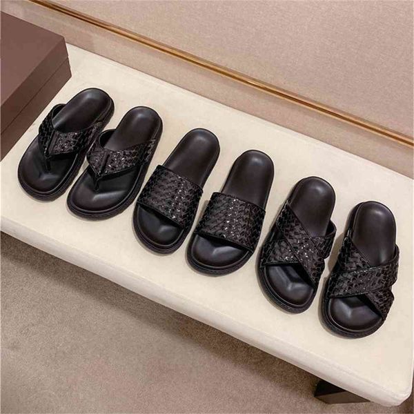 

80% off outlet store summer new braided cowhide fashion casual wear beach tide men's soft bottom sandals flip flop, Black