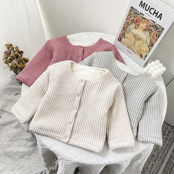 

down coat winter baby toddlers ribbed elastic cotton cardigan infant girls solid color long sleeve button jacket kids casual clothes, Blue;gray