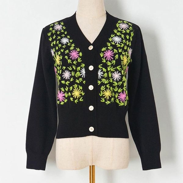 

women's knits & tees fashion designer floral embroidered cardigan women long sleeve single breasted button knitted sweaters harajuku, White