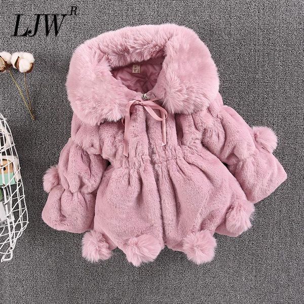 

down coat 2021 winter girls plush cotton clothes baby big fur collar ball thick jacket fashion children imitation jac, Blue;gray