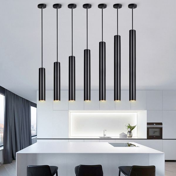 Dimmable LED Pendente Lampada a Pendente Lunga Tubo Lampada Cilindro Tubo Appeso Lampade da cucina Cucina-Isola Sala da pranzo Cabina Pendenti Lampada da cucina Cucina Illuminazione