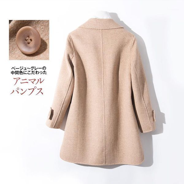 

women's wool & blends 2021 autumn winter pure solid color coat double-faced female long section cashmere suit collar, Black