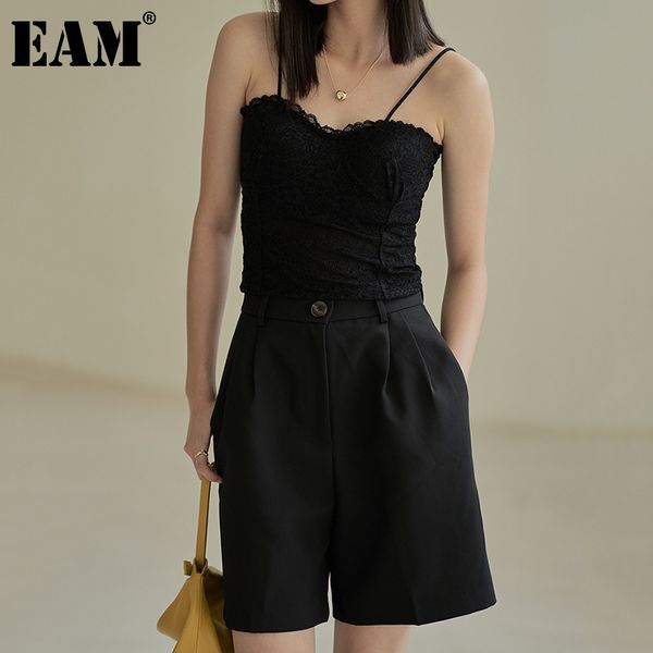 

[eam] women black casual temperament lace camis tank square neck sleeveless personality fashion summer 1dd8024 21512, White