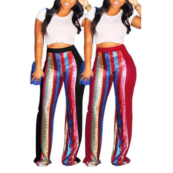 

women's pants & capris glitter rainbow sequin striped patchwork fashion clothes long women wide leg trousers womens clothing streetwear, Black;white