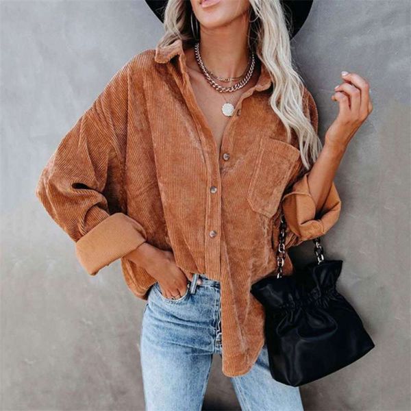 

autumn corduroy jacket women overshirt shirt s for button leopard coat female 210928, Black;brown