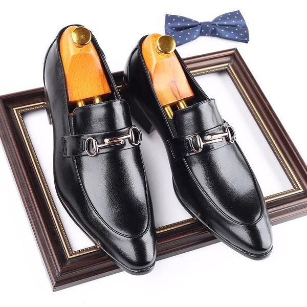 

leather shoes men's british pointed toe business formal wear trend slip on fashion h604 dress, Black