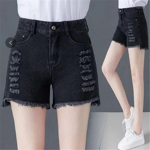 

black ripped denim shorts women summer 2021 high waist stretch casual wild hole jeans student pant thin 309 women's, Blue