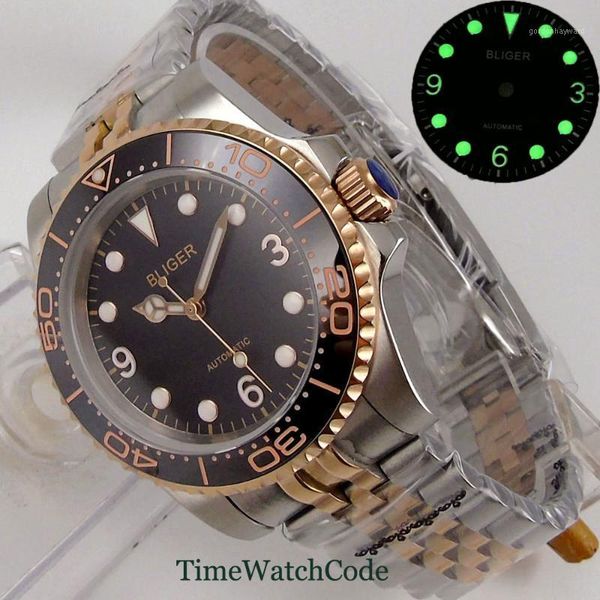 

golden color plated men's watch genuine nh35a miyota8215 movement black dial jubilee bracelet date sapphire glass mechanical wristwatch, Slivery;brown