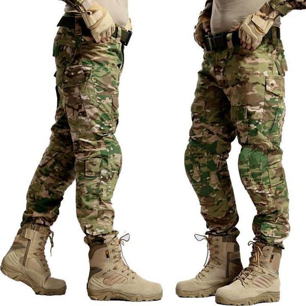 

men's camouflage tactical cargo pants outdoor hiking trekking army overalls swat military uniform fighting multi-pocket trousers, Black