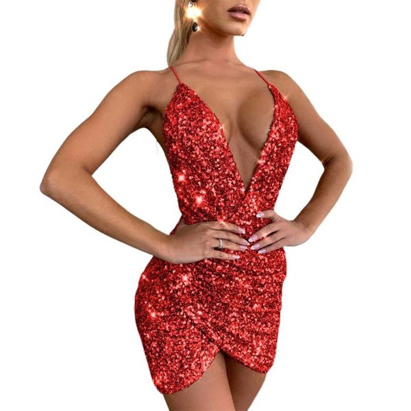 

casual dresses women deep v neck shiny sequins irregular hem backless mini bodycon dress party wear for summer elegant, Black;gray