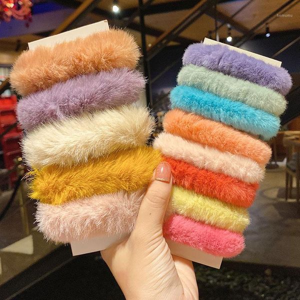 

3/4/5 pcs/set winter women girls faux fur rubber bands ladies colors soft elastic hair female fashion accessories1