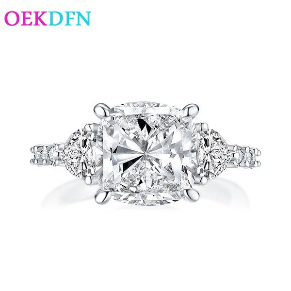 

vintage 100% 925 sterling silver rings created moissanite gemstone engagement ring wedding bands fine jewelry gifts cluster, Golden;silver