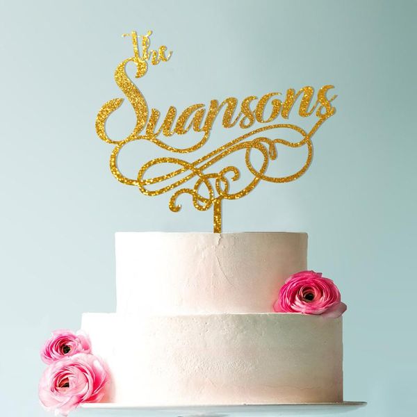 

other event & party supplies xy-surname cake er, mr and mrs er gold, wedding gold glitter personalized ers