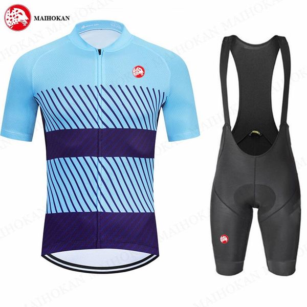 

maihokan 2021 men cycling jersey set mountain bike clothes breathable road shorts mtb pro wear racing sets, Black;blue