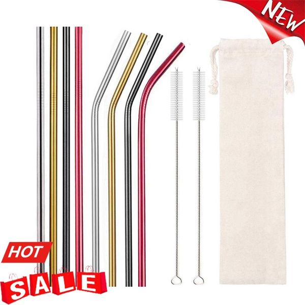 

drinking straws mixing colors reusable eco-friendly 304 stainless steel metal set colorful bar accessory drinkware