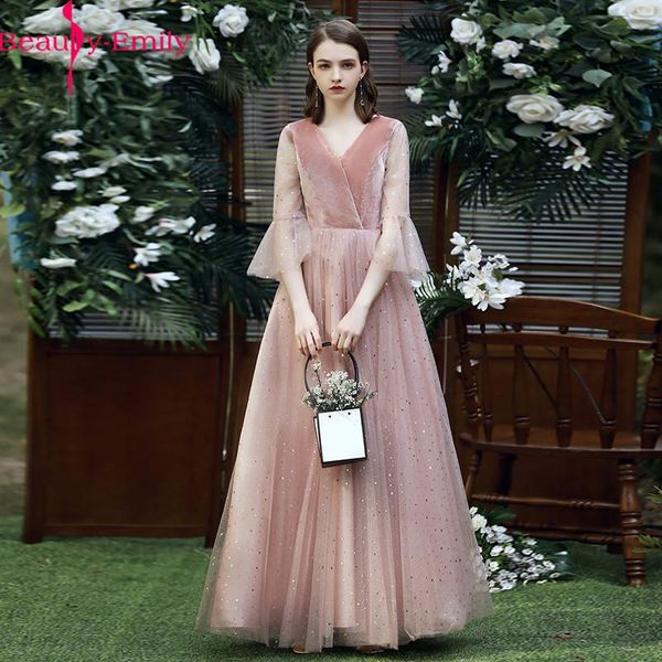 

bridesmaid dress beauty-emily romantic v neck sleeveless 3 colors available 2021 a-line vestido de festa casamen party, White;pink