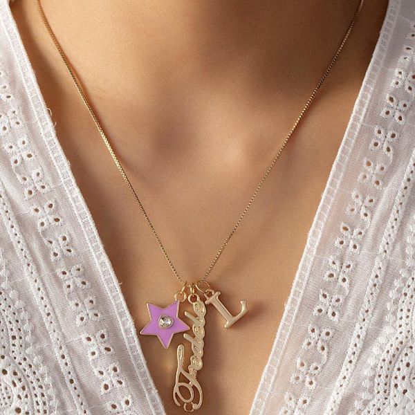 

chains ins simple fashion heart star letters pendant alloy necklaces for women girls jewelry hip hop dripping oil clavicle chain, Silver