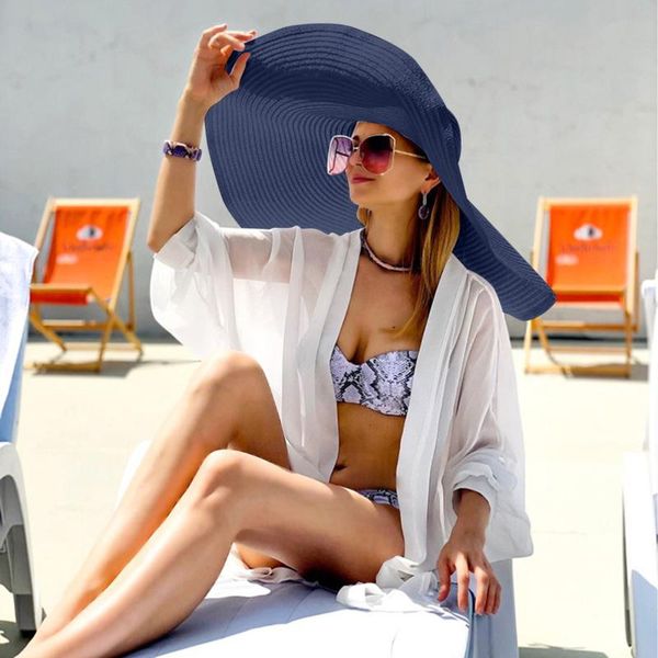 

wide brim hats 40# large sun hat beach anti-uv protection cap summer straw for women men fisherman gorras, Blue;gray