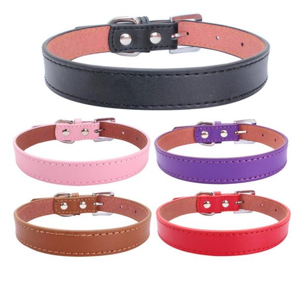 

adjustable genuine cow leather pet dog cat puppy collar neck buckle chain and supplies collars & leashes