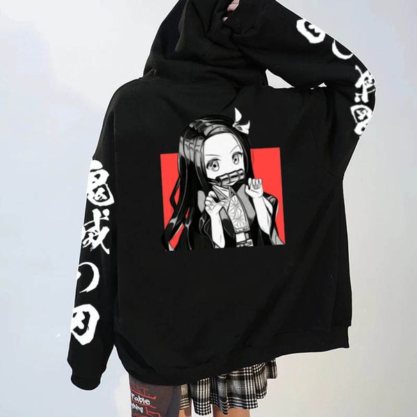 

demon slayer anime hoodie pullovers long sleeve casual fashion cloth, Black