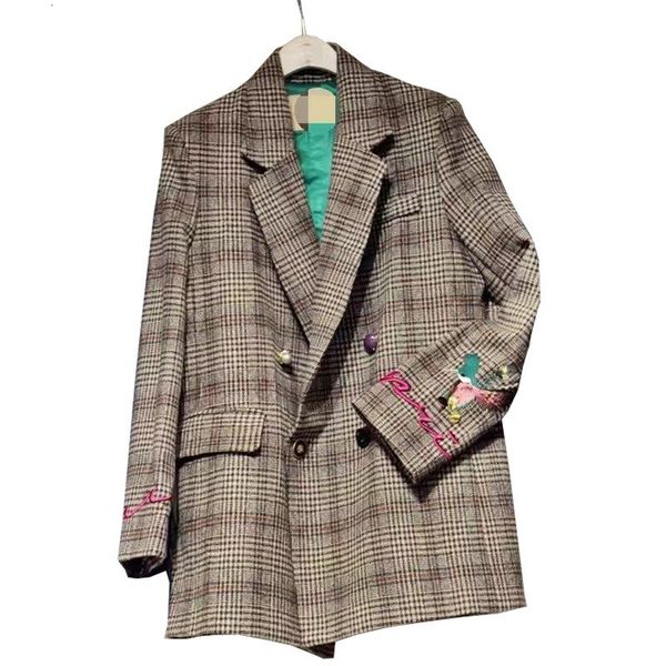 

blazers spring autumn women korean loose plus size casual plaid blazers ol elegant vintage double breasted blazer coats a77, White;black