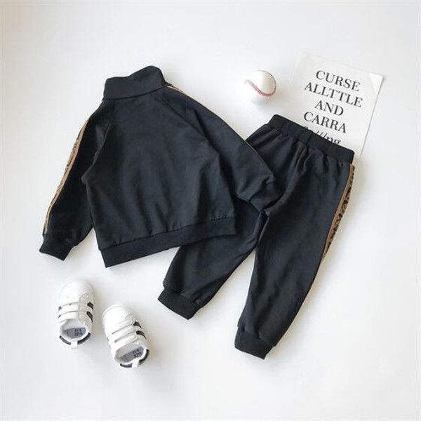 

new 2022 spring autumn fashion kids clothes sports suit letter lapel zipper loose stitching cardigan jacket and pants 2pcs sets, White