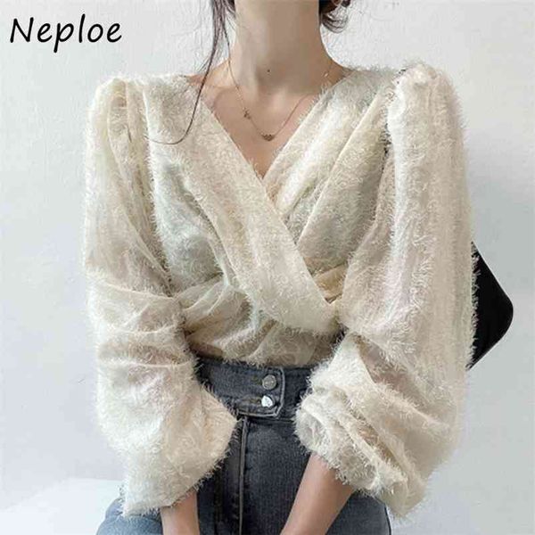 

v neck cross design blouse women pullover long sleeve solid blusas spring shirt work style ol slim lady 210422, White