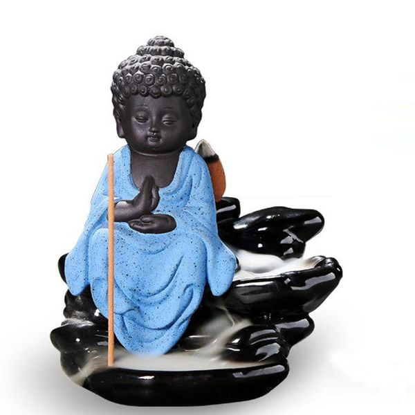 

fragrance lamps sit stone buddha backflow incense burner black glaze living room ornaments cone stick holder + 10 pcs cones home decor