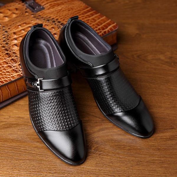 

dress shoes autumn italian leather mens casual business office formal oxford men wedding slip on hv-039, Black