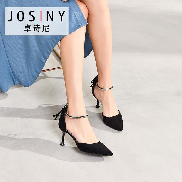 

josiny sandals pointed french girl high heels stilettos fairy style hollow single shoes women j6cb, Black