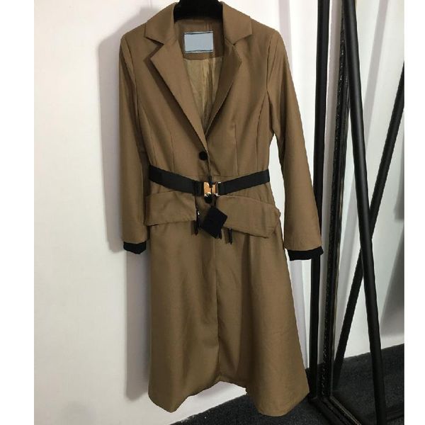 

women's trench coats 2021 luxury design high-end fashion zipper pocket long sleeve windbreaker temperament slim coat dress, Tan;black