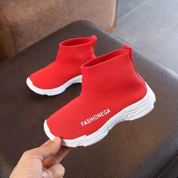 

solid color childrens socks shoes 2021 spring and autumn trend casual shoes korean boys sports shoes girls knitted baby, Black;red
