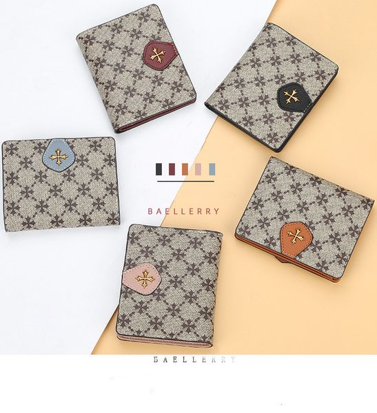 

2021 women's short wallet european and american pattern multi buckle zero wallets cross flower versatile card bag zipper desigh purse, Red;black