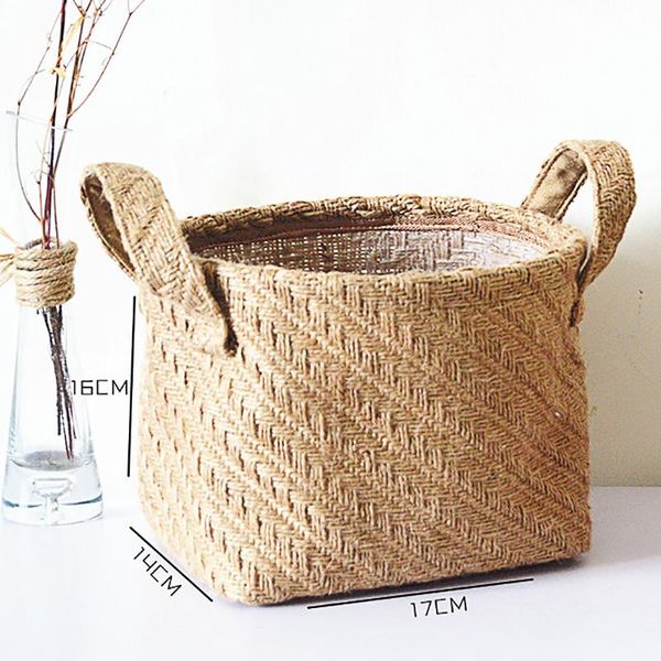 

jute cotton basket sundries toy storage deskbag with handle plant flower pot baskets home decoration