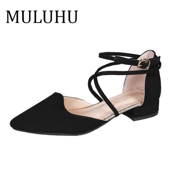 

dress shoes muluhu spring woman high heel casual women's sweet elegant single square fashion buckle strap narrow band, Black