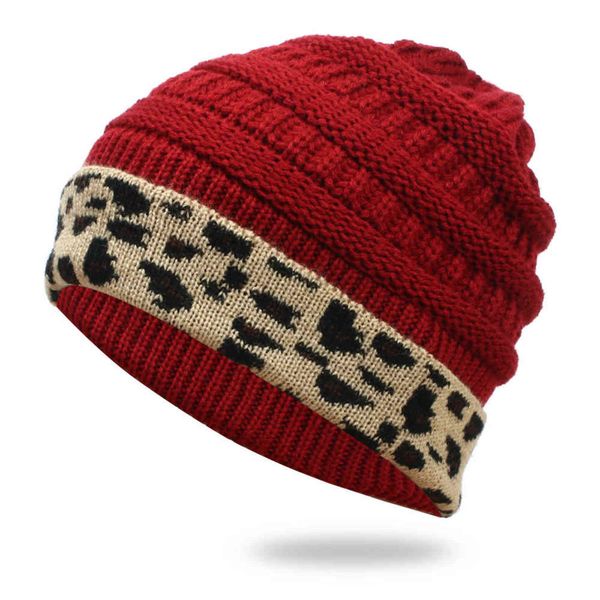 

winter hats men and women hip hop skullies cap fashion casual knitted hat autumn leopard print beanie hat y21111, Blue;gray