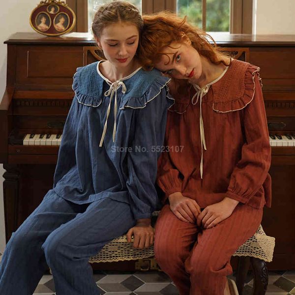 

Women's Sleepwear Cotton Casual Pajamas Set for Women Peter Pan Collar Jacquard Medieval Renaissance Court Style Femme Lounge Nightgown GEPY, Black;red