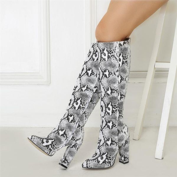 

boots real picture genuine leather snakeskin women pointed toe high heel over the knee 24 inch snake long booty lady, Black