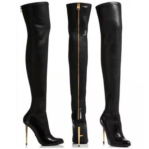 

boots women over the knee black high heels pu leather pointed toe ladies shoes autumn winter stiletto zip thigh long