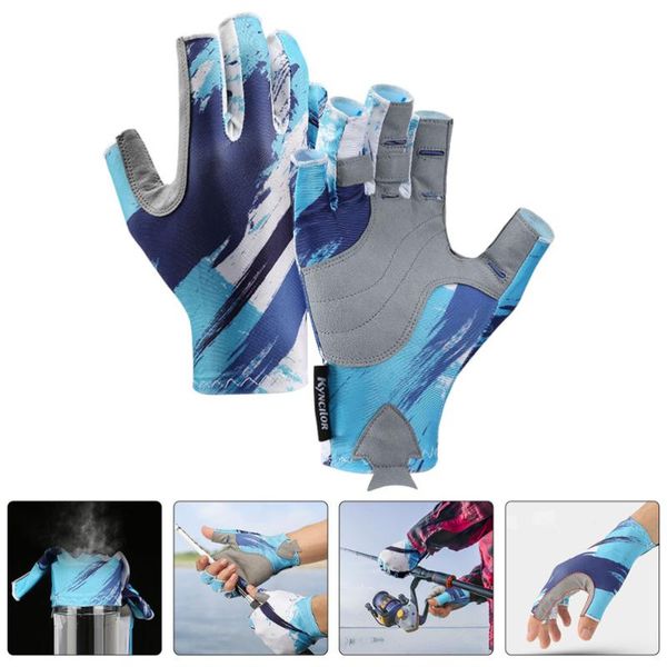 

cycling gloves 1 pair fishing uv protection sun fingerless, Black