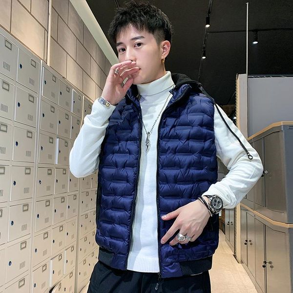 

men's vests jacket mens vest men winter warm outerwear waistcoat casual for hooded man sleeveless, Black;white