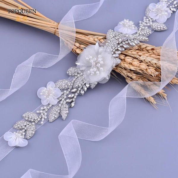 

wedding sashes ueen s13 belt pearl beaded organza flower women's belts and dress accessories fast delivery, White