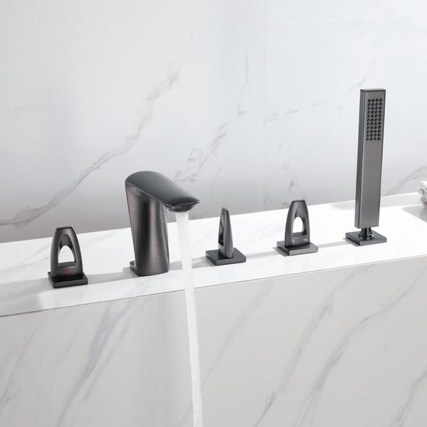 

brass copper black/gun gray/brushed gold 5 holes bathroom bathtub faucet set shower complete sets