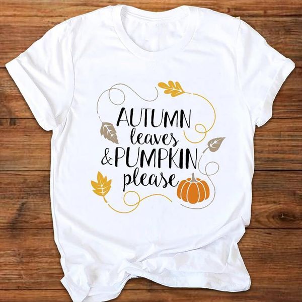 

graphic leaves season happy pumpkin womens t shirt autumn fall halloween print clothes lady tees female, White