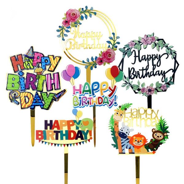 

other event & party supplies 6pc/set acrylic cake er gold flash happy birthday decoration for home cupcake